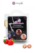 2 Brazilian Balls - fraise & champagne : La chaleur du corps transforme la brazilian ball en liquide glissant au parfum fraise & champagne, votre imagination s'en trouve exacerbée.