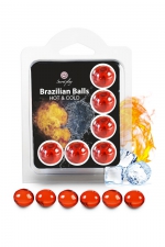 6 Brazillian balls effet chaud & froid : La chaleur du corps transforme la brazilian ball en liquide apportant chaleur puis frisson, votre imagination s'en trouve exacerbée.