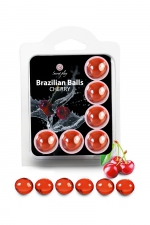 6 Brazilian Balls - cerise : La chaleur du corps transforme la brazilian ball en liquide glissant au parfum de cerise, votre imagination s'en trouve exacerbée.