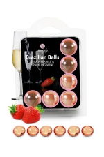 6 Brazilian Balls - fraise & champagne : La chaleur du corps transforme la brazilian ball en liquide glissant au parfum fraise & champagne, votre imagination s'en trouve exacerbée.