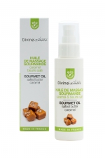 Huile de massage gourmande BIO Caramel - Divinextases : Huile de massage gourmande caramel beurre salé 100% bio, fabriquée en France par Divinextases.