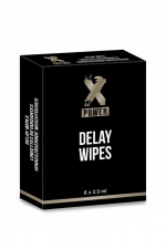 6 lingettes retardantes - XPOWER : 6 lingettes retardantes  Delay Wipes qui aident à prolonger les rapports sexuels en retardant l’éjaculation précoce.
