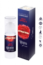 Lubrifiant embrassable Hot Effect Mojito - Attraction : lubrifiant chauffant et embrassable à base d'eau, goût Mojito, marque Attraction, tube de 50 ml.