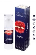 Lubrifiant embrassable parfum Caipirinha - Attraction : lubrifiant embrassable à base d'eau, goût Caipirinha, marque Attraction / silver Edition, tube de 50 ml.