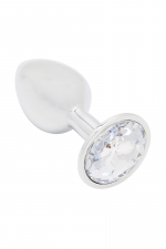 Plug bijou L'élégant M - Jacquie et Michel : Plug / bijou anal taille Medium (8,5x 3,5 cm) en aluminium avec bijou en strass transparent