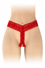 String ouvert Anita rouge - Fashion Secret : String coquin rouge en dentelle, ouvert au niveau du sexe, pour laisser libre cours à vos fantasmes.